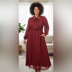 Evri maroon and black maxi dress with tie at neck size 1X